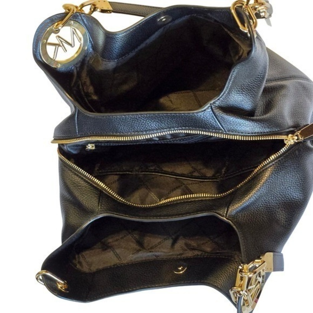 Michael Kors Black Pebbled Leather Hobo Bag Gold Hardware Large - Picture 14 of 14
